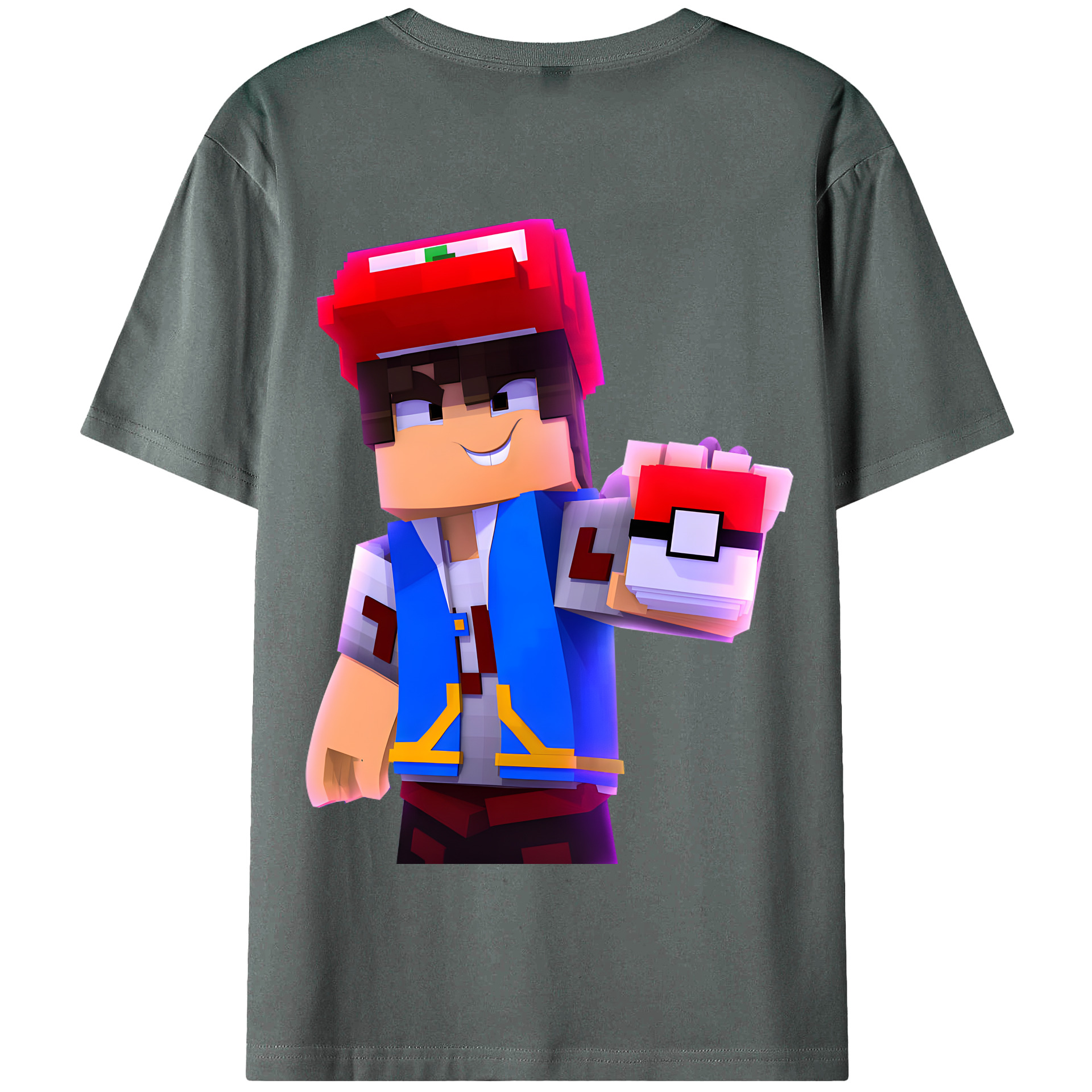 （画像用） マインクラフト ブロックの世界 Minecraft MC Block world 綿100％半袖Tシャツ（背面プリント）